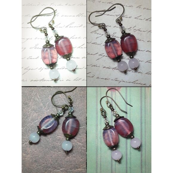 artisan earrings 461#mfs NEW boho rose pink victorian hatpin linear dangle earri - Picture 3 of 5